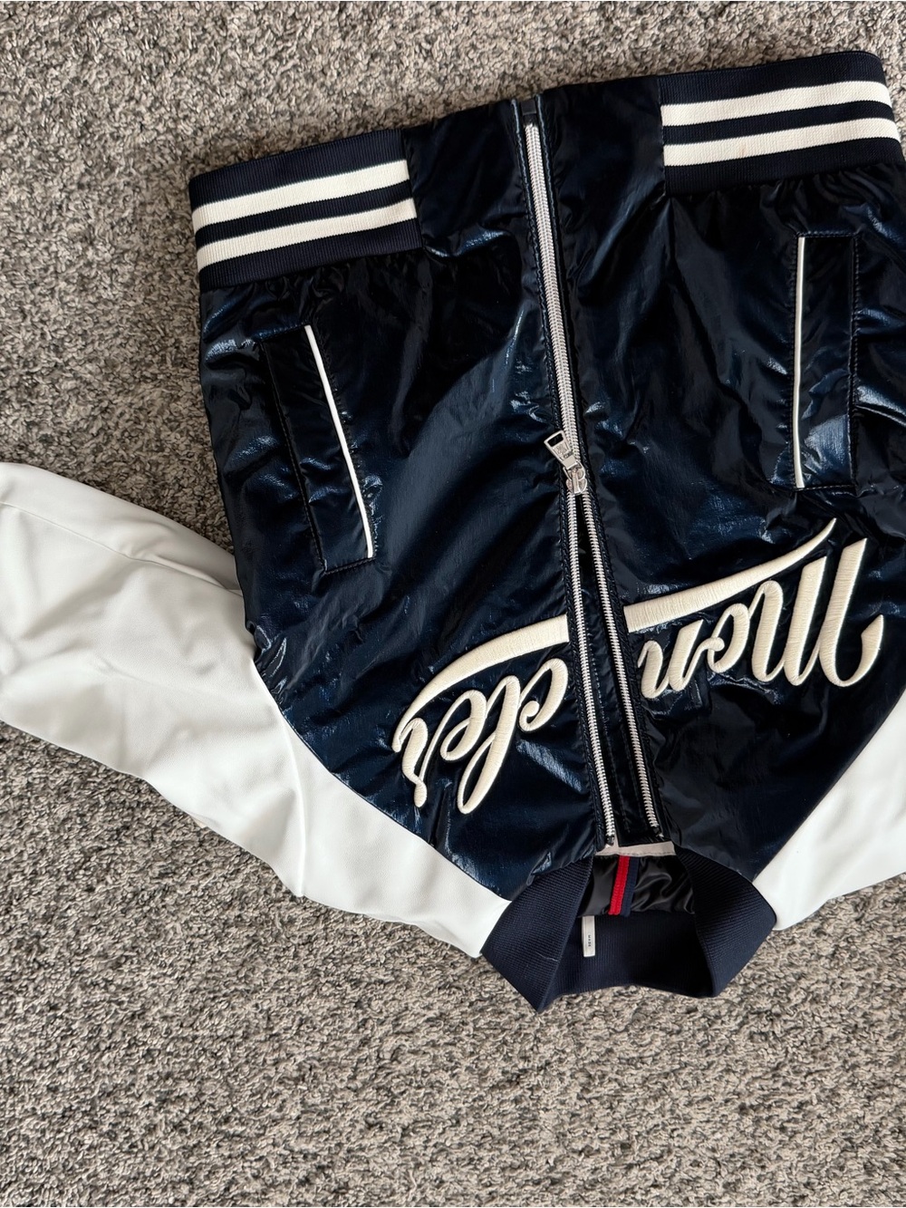 Moncler Navy and White Varsity Bomber Jacket